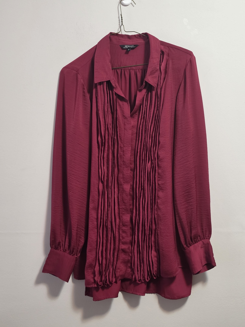 Renuar Women's Pleated Front Button-Up Blouse - Wine